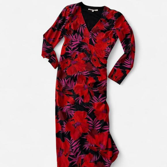 Veronica Beard Alvaro floral stretch-silk v neck midi dress in red size 6 - Picture 2 of 7